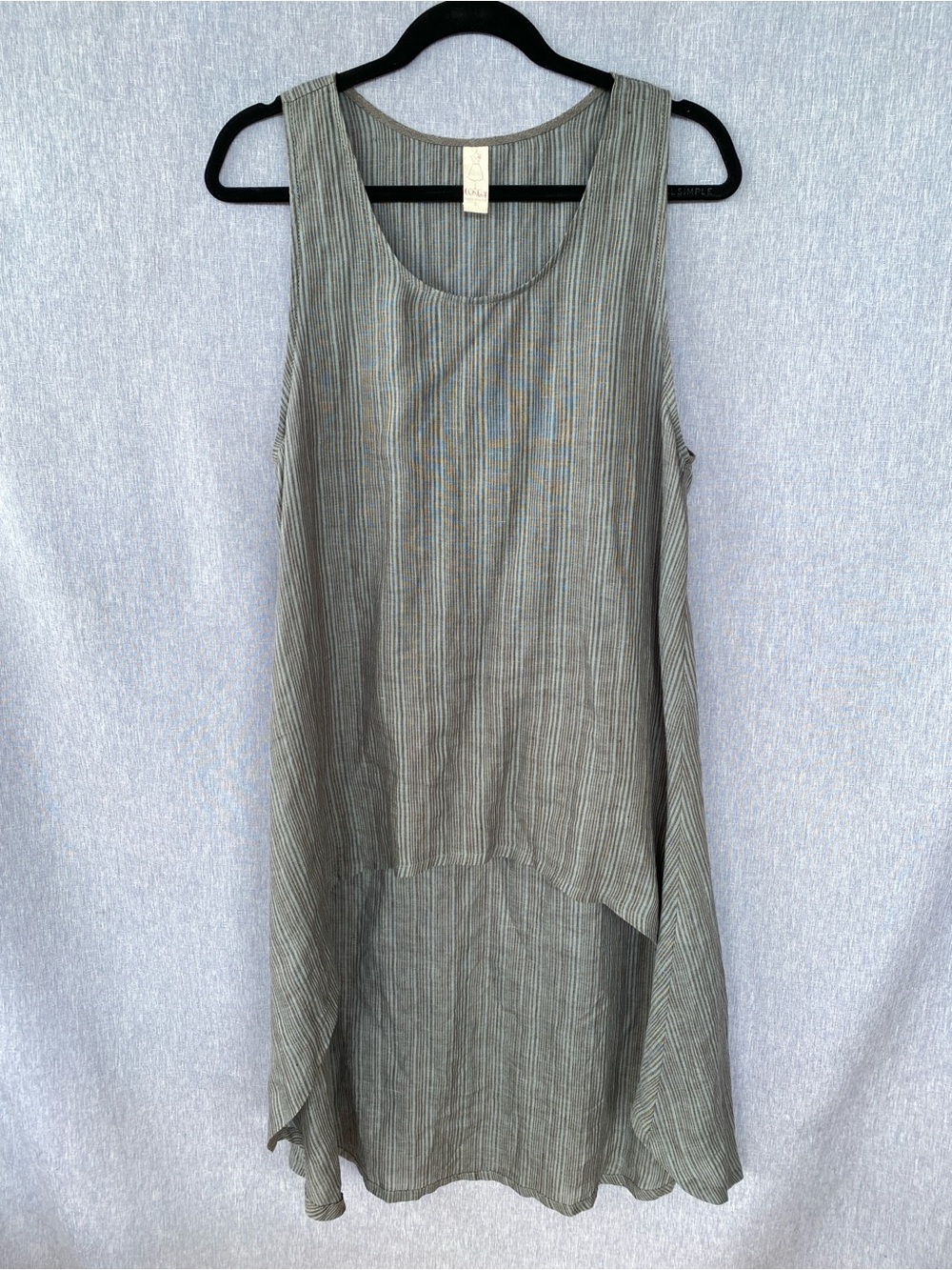 Chalet | 100% Linen Tunic Dress | High-Low Hem | Olive & Mocha Stripe - Size S